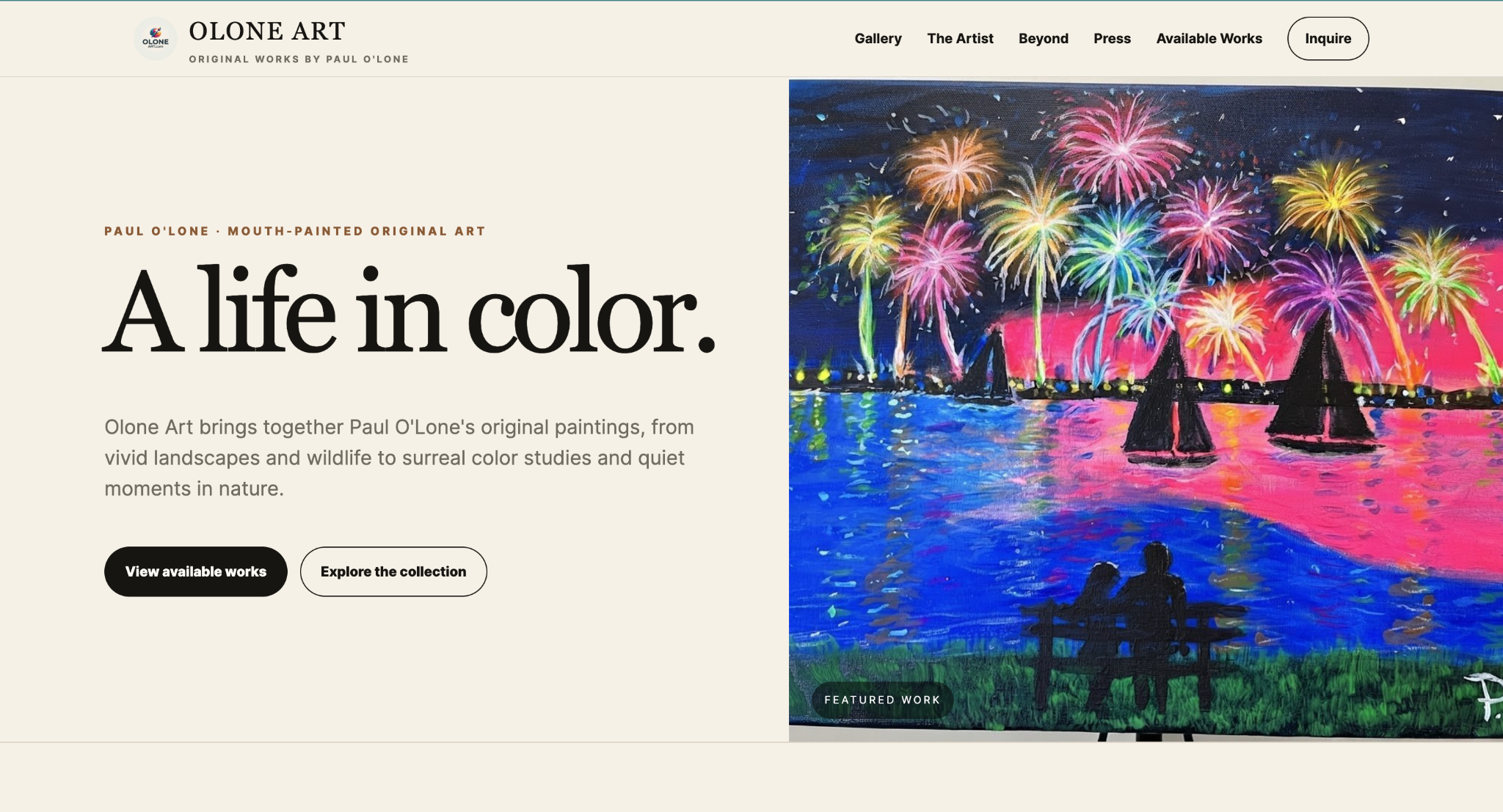 Olone Art website homepage designed by LocalForge